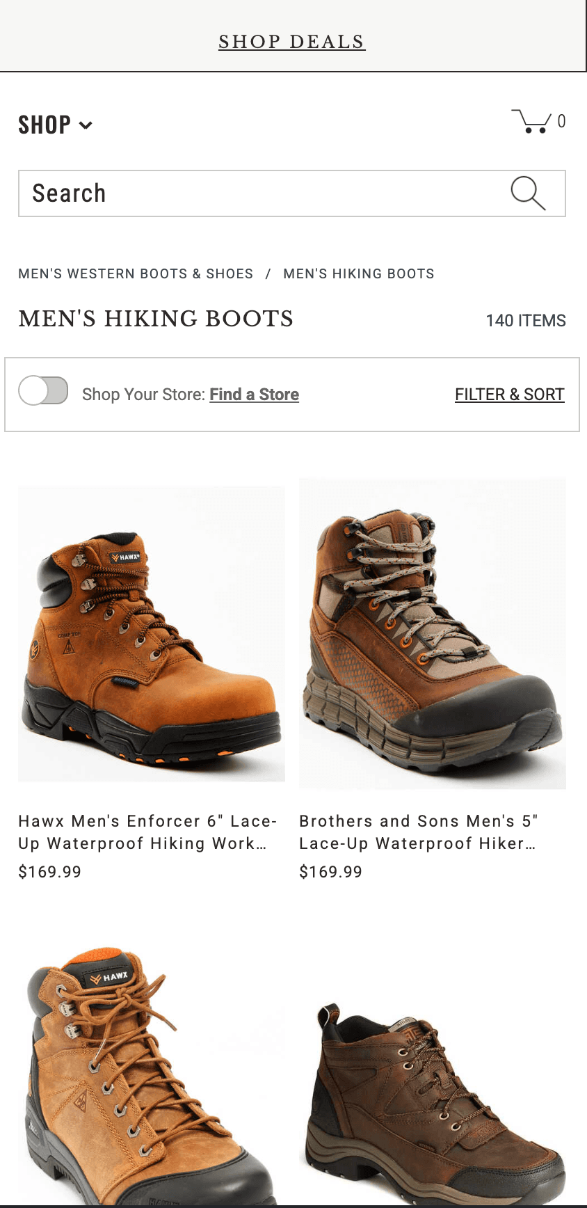 Boot Store Home Page
